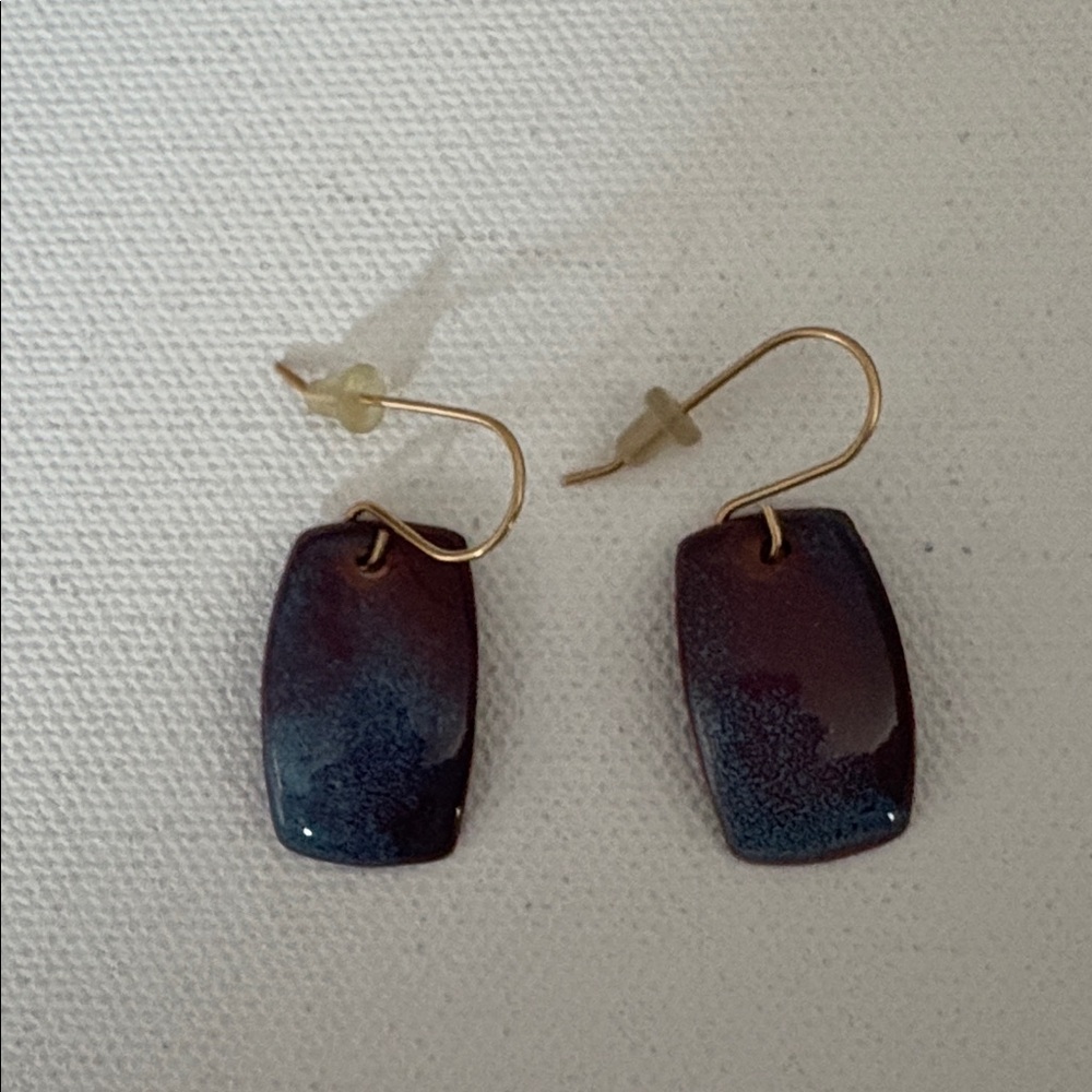 Enamelled Copper Drop Earrings Blue Purple